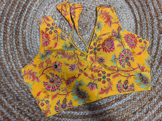 Readymade Blouse Yellow Multi-colour with Meena work