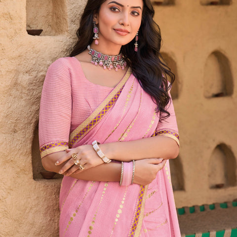 Pastel Pink Art Silk Saree - Shamli