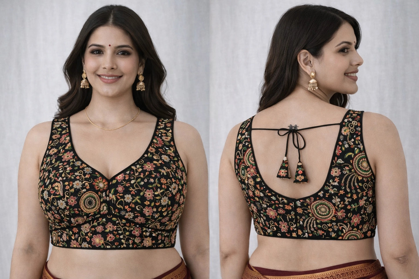 Beautiful Thread work Multicolor Readymade Blouse