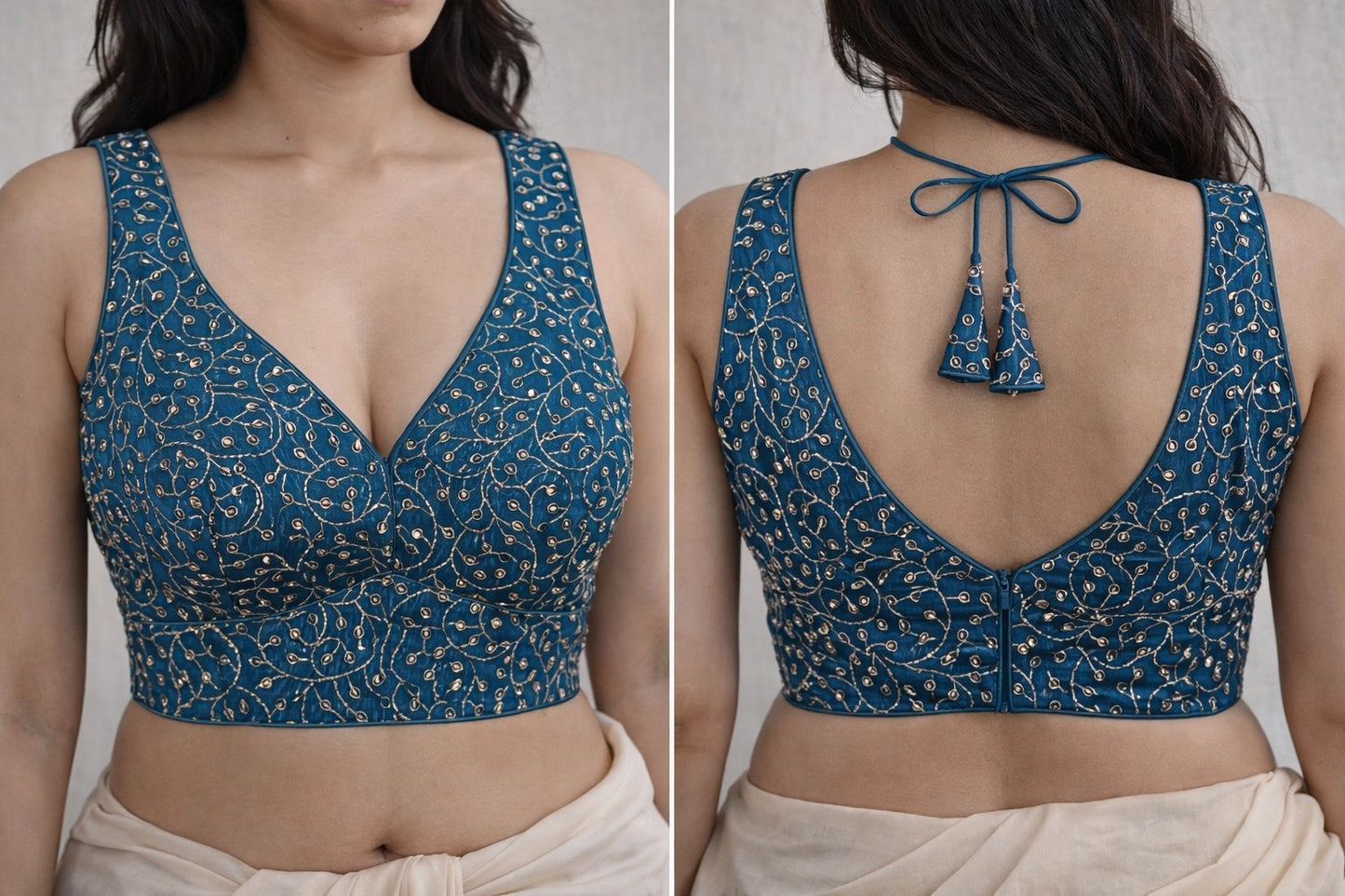 Golden Beautiful Threadwork Readymade Blouse