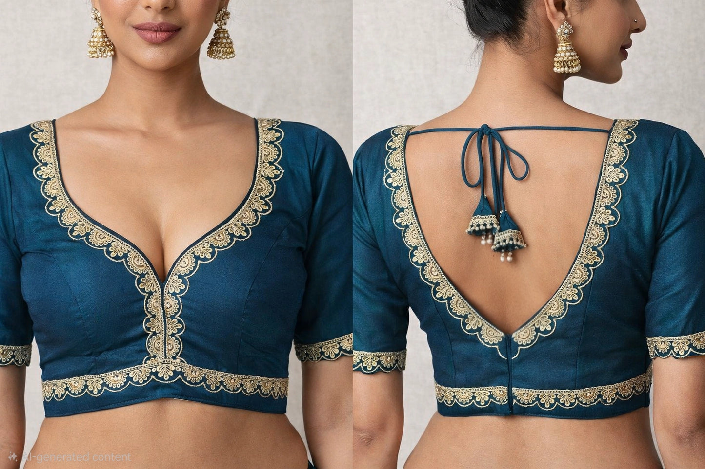 Golden Lace Embroidery Readymade Blouse