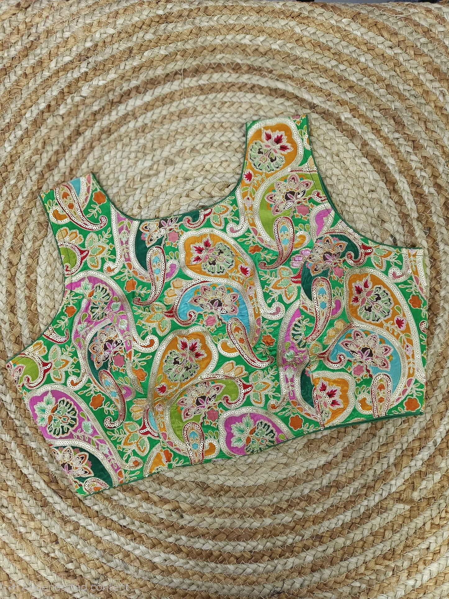 Boat Neck multicolor Golden Threadwork Readymade Blouse