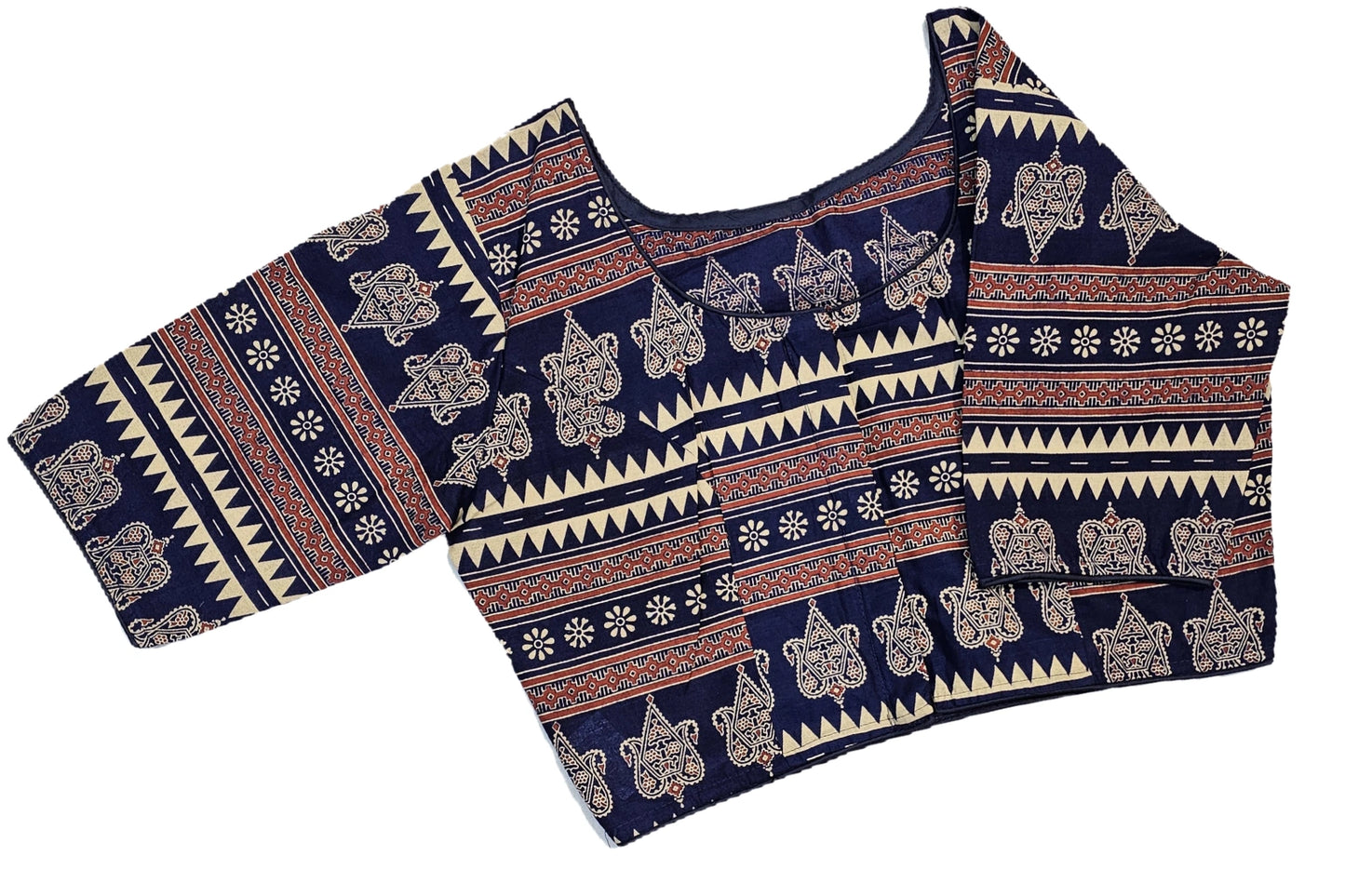 Big Size Pure Cotton Readymade Blouse with Ajrakh prints-Non Padded