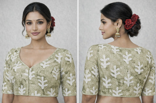 Pure Cotton Chikenkari Readymade Blouse for Office Wear