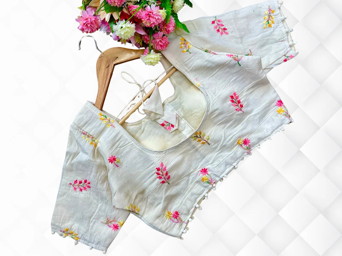 Cambric Cotton Readymade Blouse Front Open