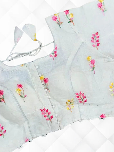 Cambric Cotton Readymade Blouse Front Open