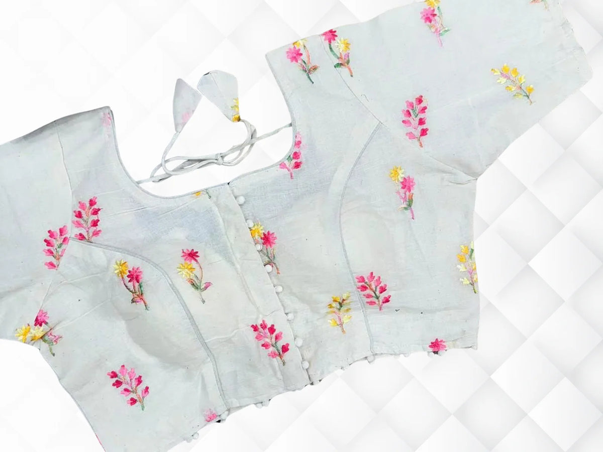 Cambric Cotton Readymade Blouse Front Open