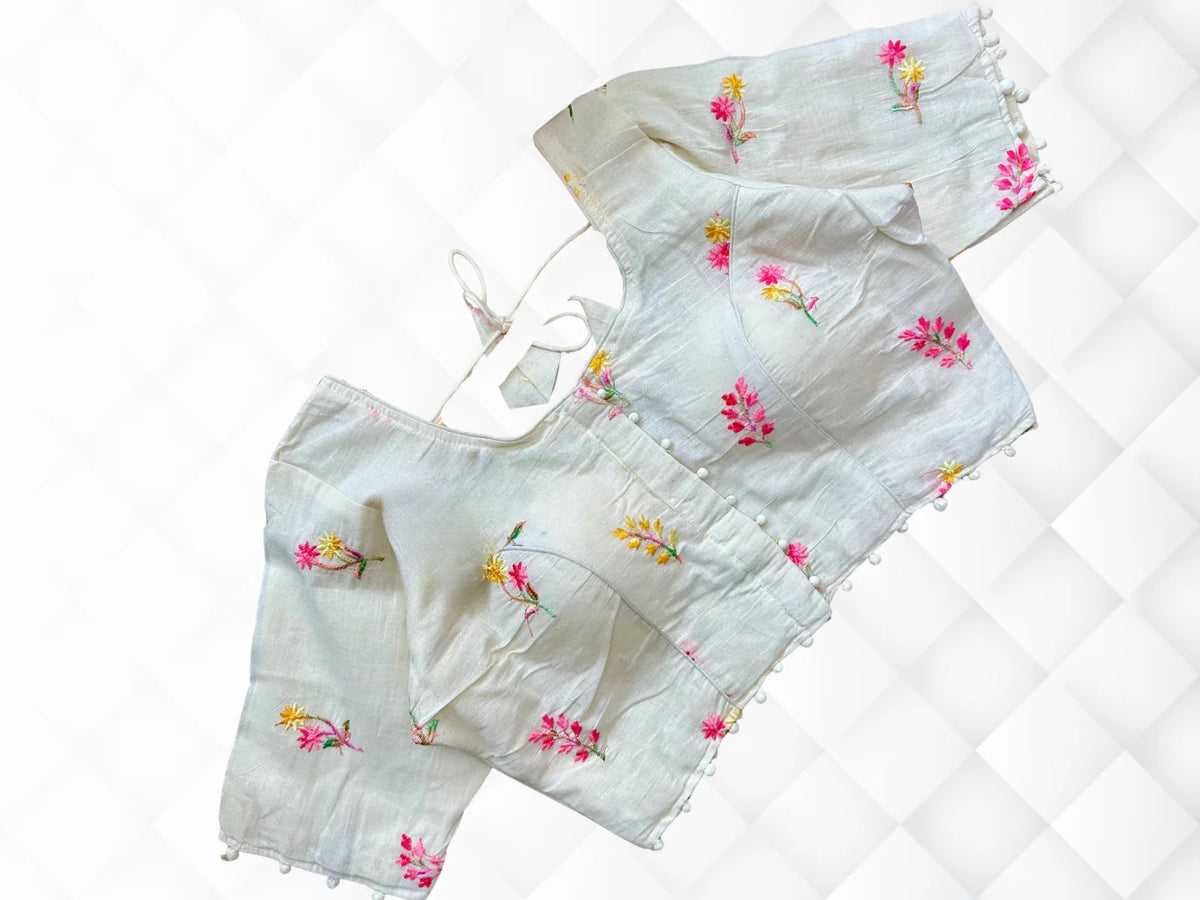 Cambric Cotton Readymade Blouse Front Open