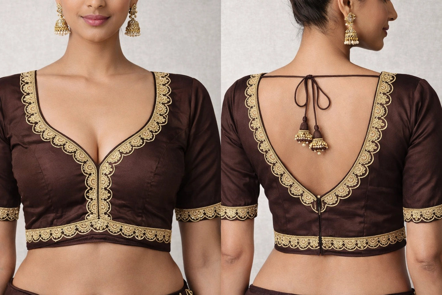 Golden Lace Embroidery Readymade Blouse