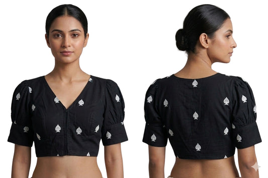 Khadi Cotton Ballon Sleeves with leaf design