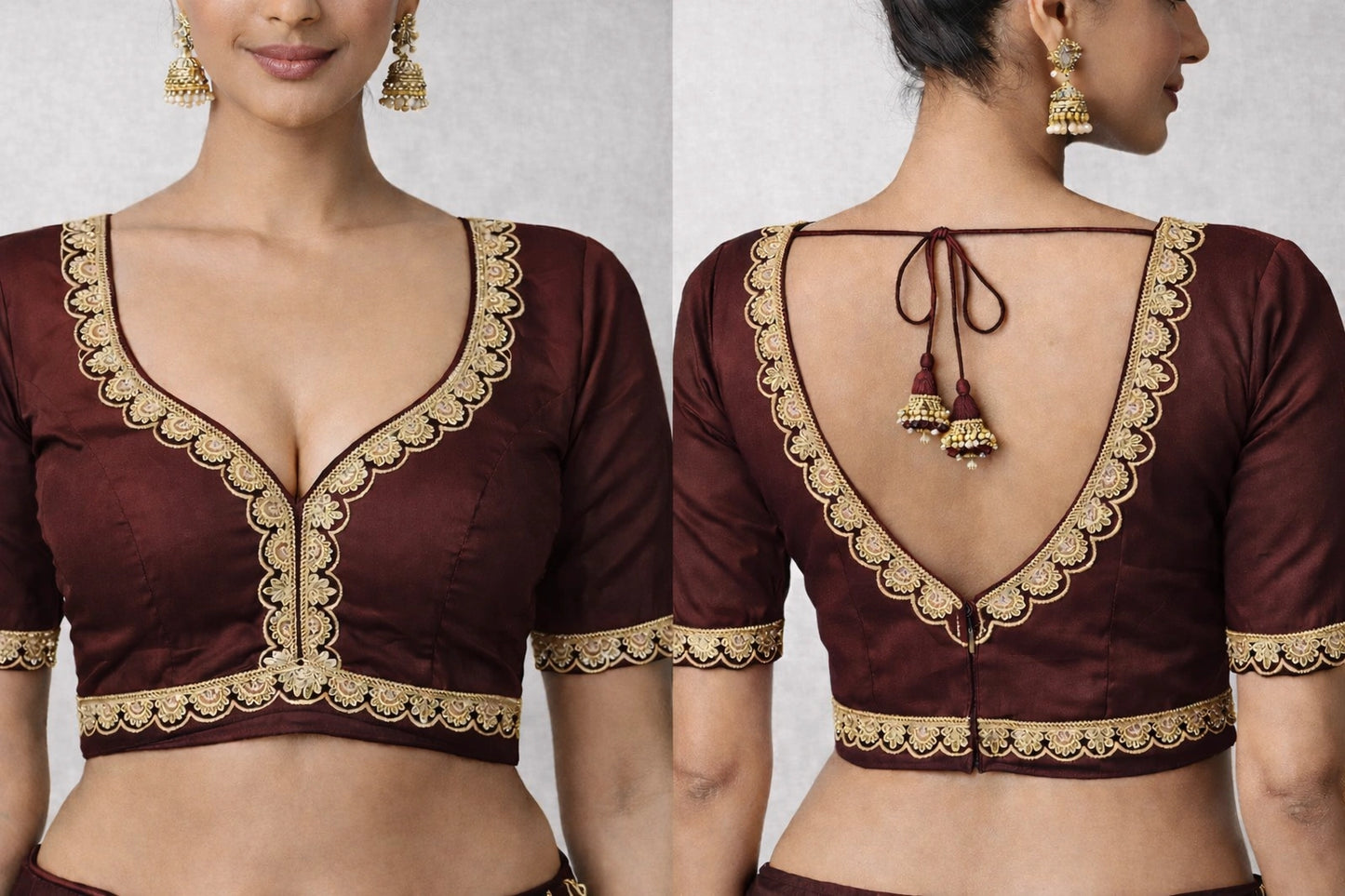 Golden Lace Embroidery Readymade Blouse