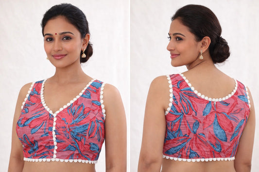 Pure cotton Front Open Readymade blouse with Beautiful Lace