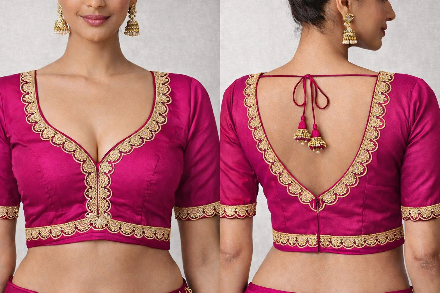 Golden Lace Embroidery Readymade Blouse