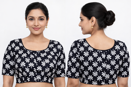 Pure Cotton Readymade Blouse with Ajrakh prints-Non Padded