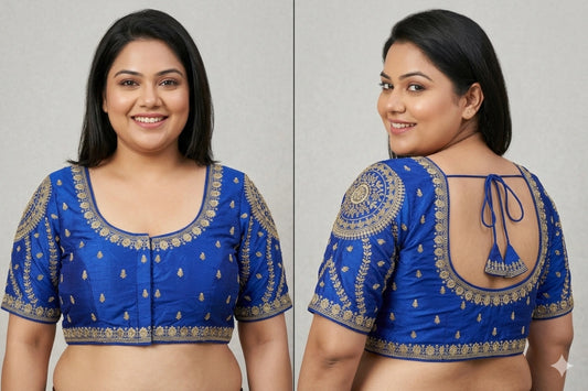 Bridal Look Plus Size Zari Embroidery Blouse with Designer Back Tie-Up