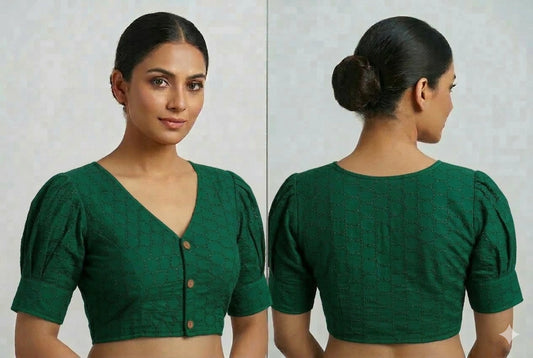 Plain Hakooba Cotton Ballon Sleeves Readymade Blouse